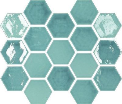 Memories  -  Dawn Crackle Glaze  - Acqua - Hexagon
