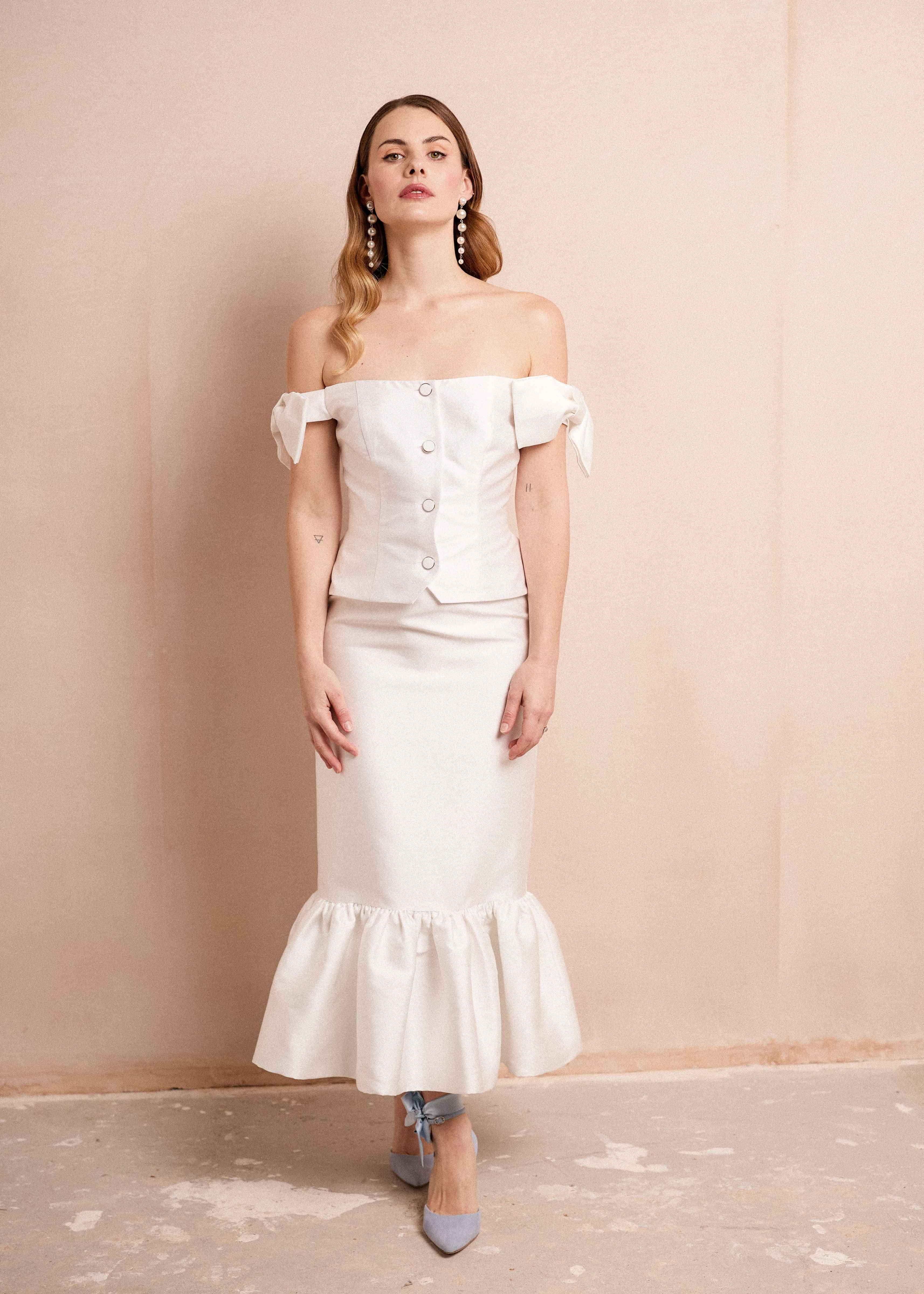 Civil wedding attire, bridal outfit for the bride, Bridal separates UK, Wedding outfit for the bride,