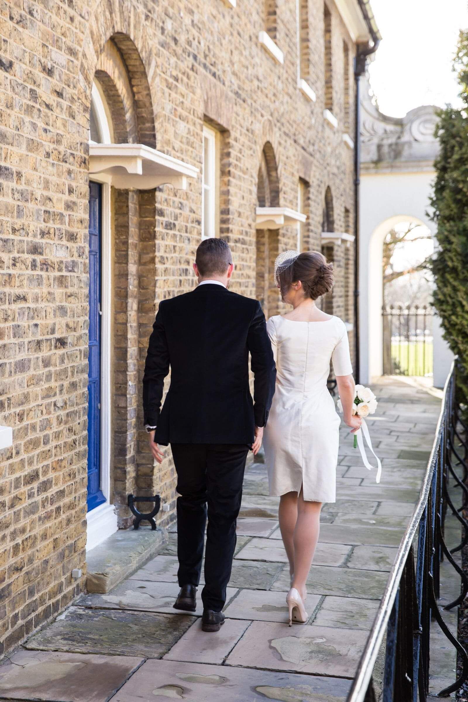 civil ceremony white silk bridal outfit by Kate Edmondson, London