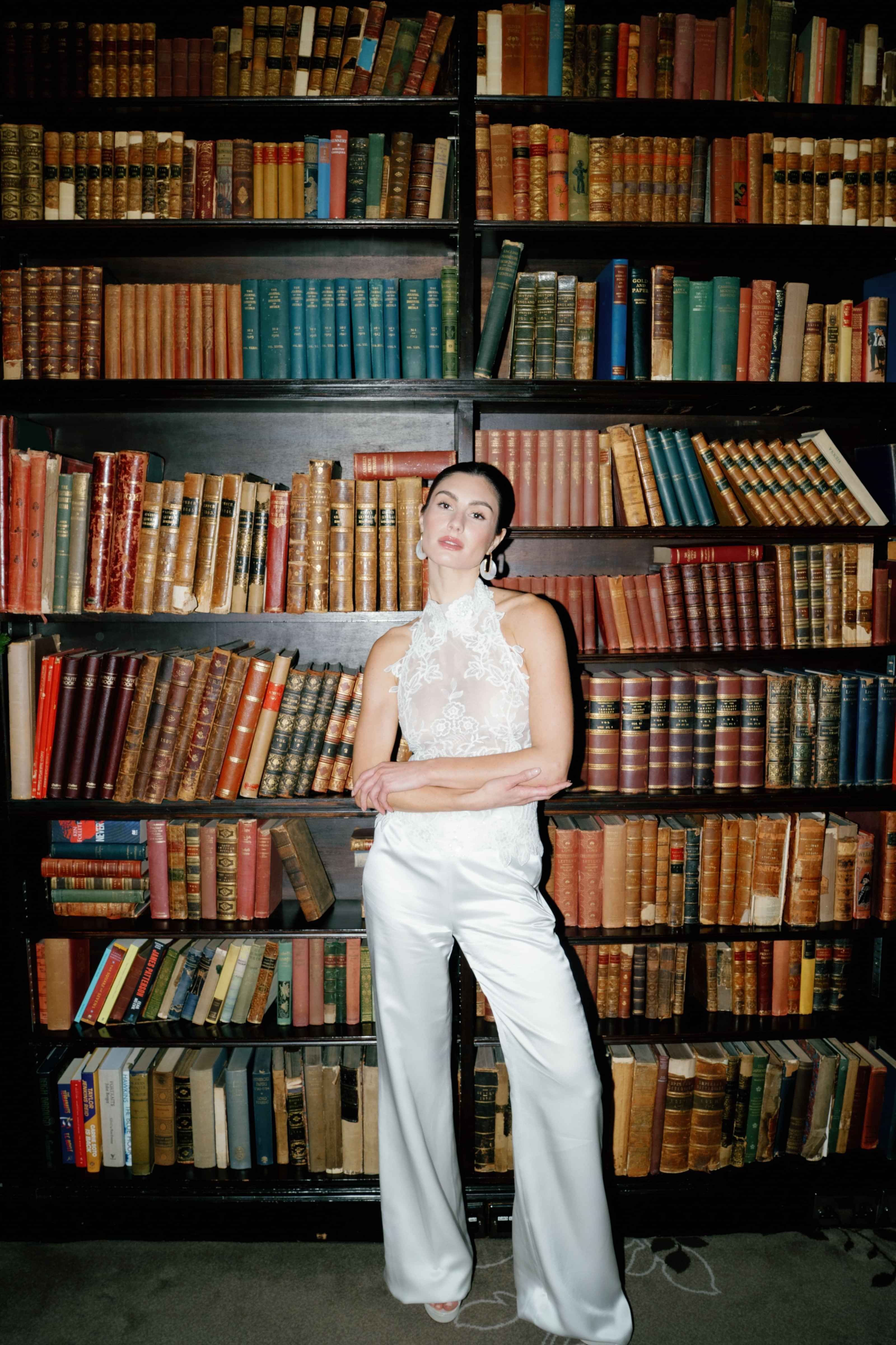 Chic two piece bridal outfit, Bridal separates UK, Lace halter neck bridal top and trousers 