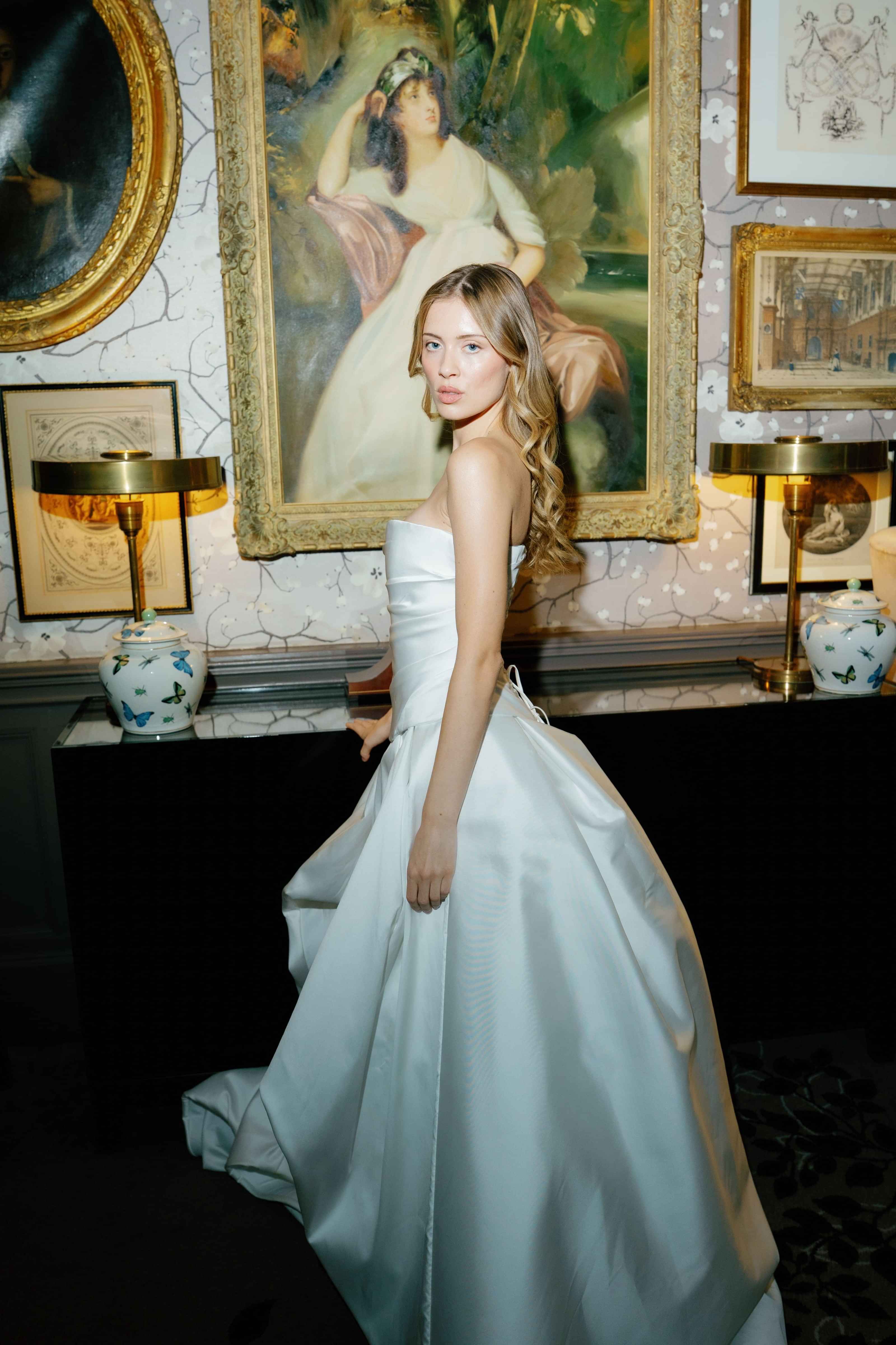 Strapless sculptural wedding gown by Kate Edmondson