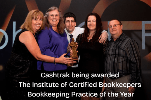 Cashtrak team being awarded the Institute of Certified Bookkeeper's LUCA award for Bookkeeping Practice of the Year