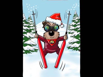 Skiing Border Terrier - Christmas Cards 2023