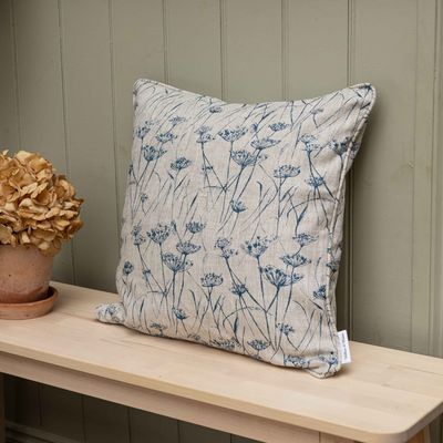 Addlington Inky Sky on Natural Linen square cushion cover