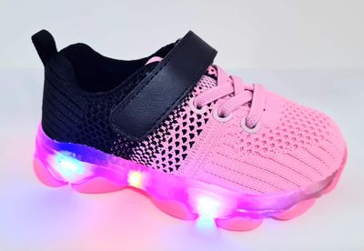 INFANTS PINK/BLACK VELCRO TRAINER WITH FLASHING LIGHTS