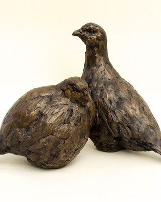 Partridge Pair, Feale and Male in cold cast bronze