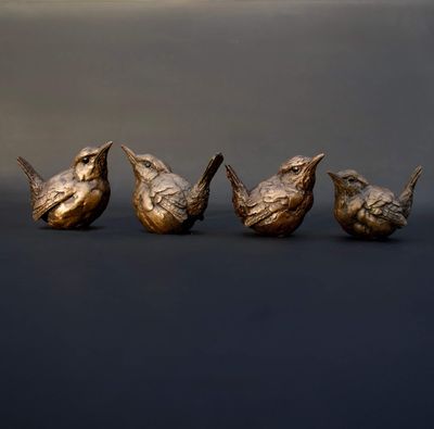 All 4 wrens in cold cast bronze
