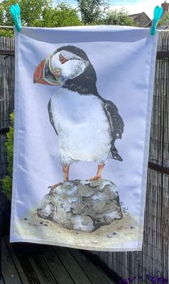 &ldquo;Puffin standing doing Nuffin&rdquo; 100% Cotton Tea Towel