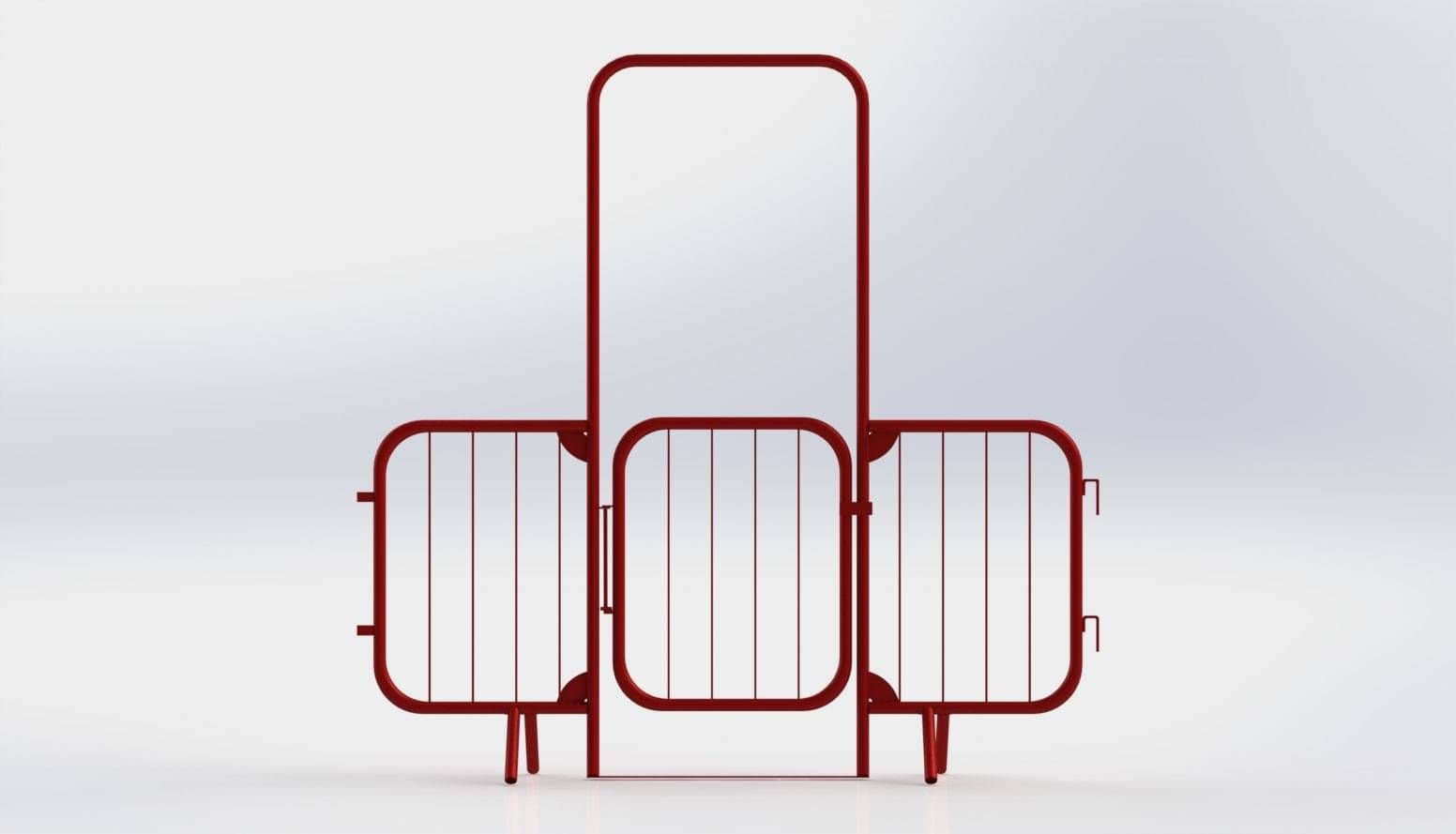 Crowd control walk-through barrier with gate – red powder coated UK-made