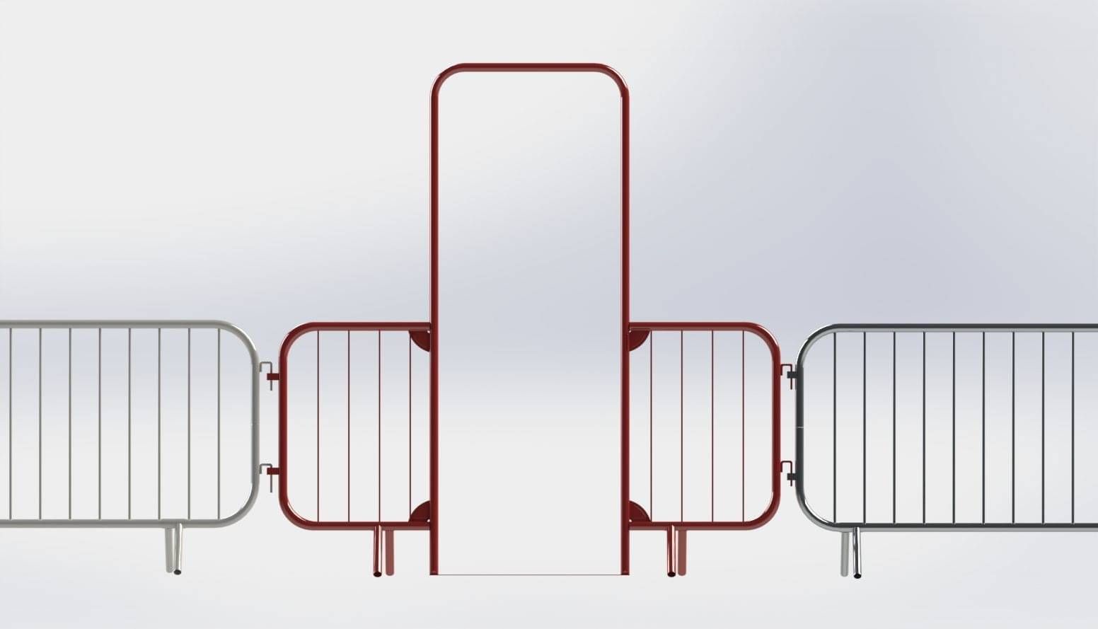 Crowd control walk-through barrier – red frame with solid tread plate