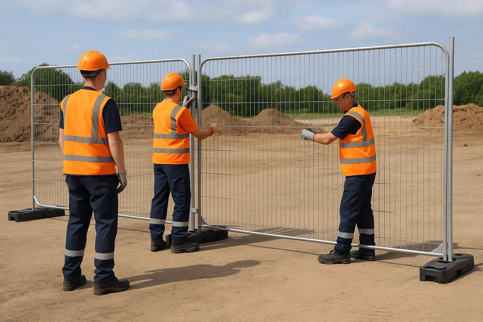 Galvanized Heras temporary fencing panels being installed in the northwest