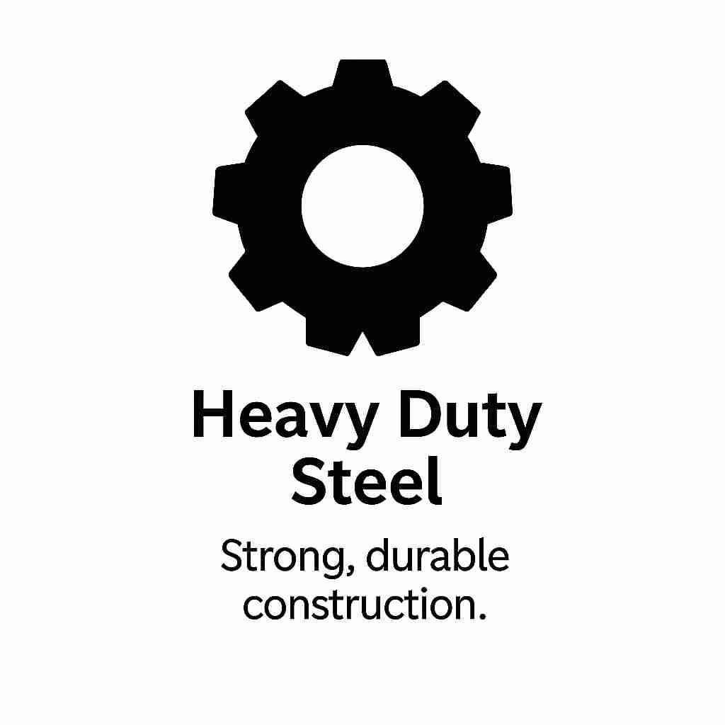 Heavy duty steel temporary fencing icon showing gear symbol and durable construction message