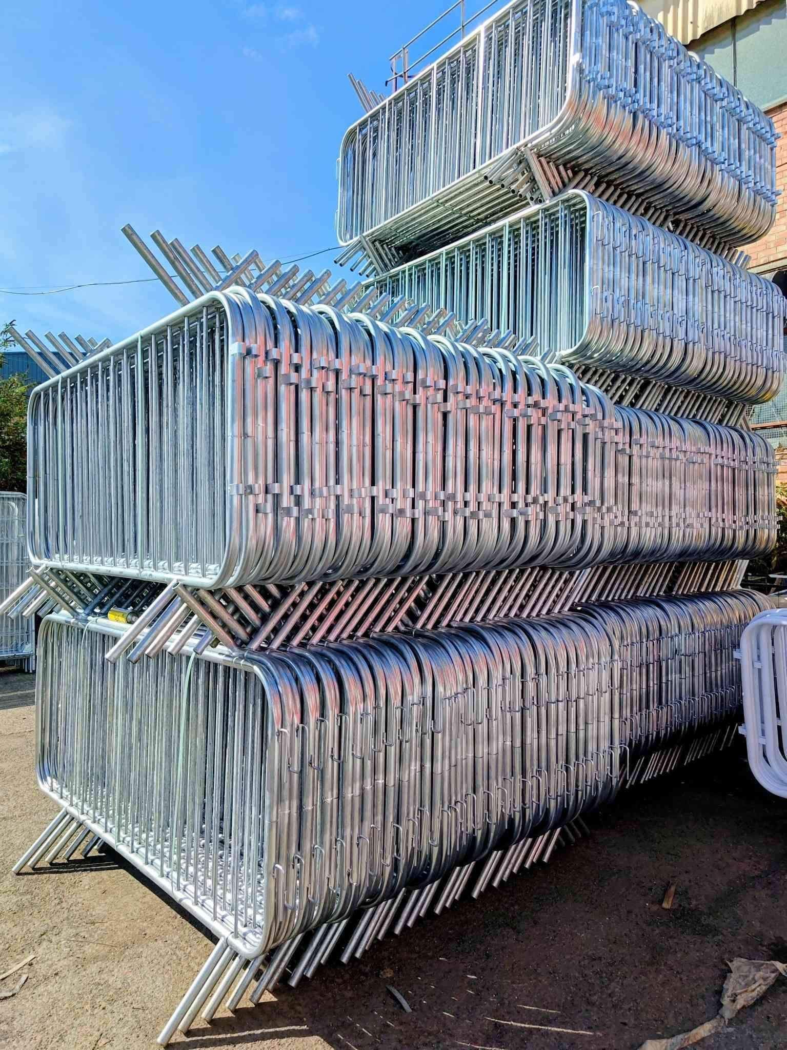 Galvanised steel pedestrian barriers Sheffield stacked for delivery across South Yorkshire