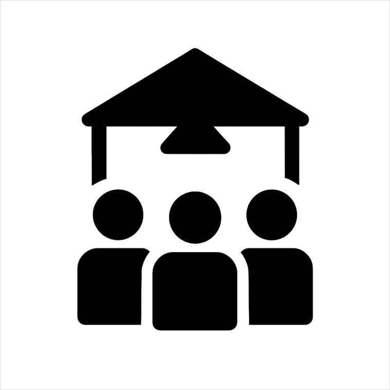 Black and white crowd and stage icon representing event organisers – Tempfence UK supplier of Heras fencing and crowd control barriers