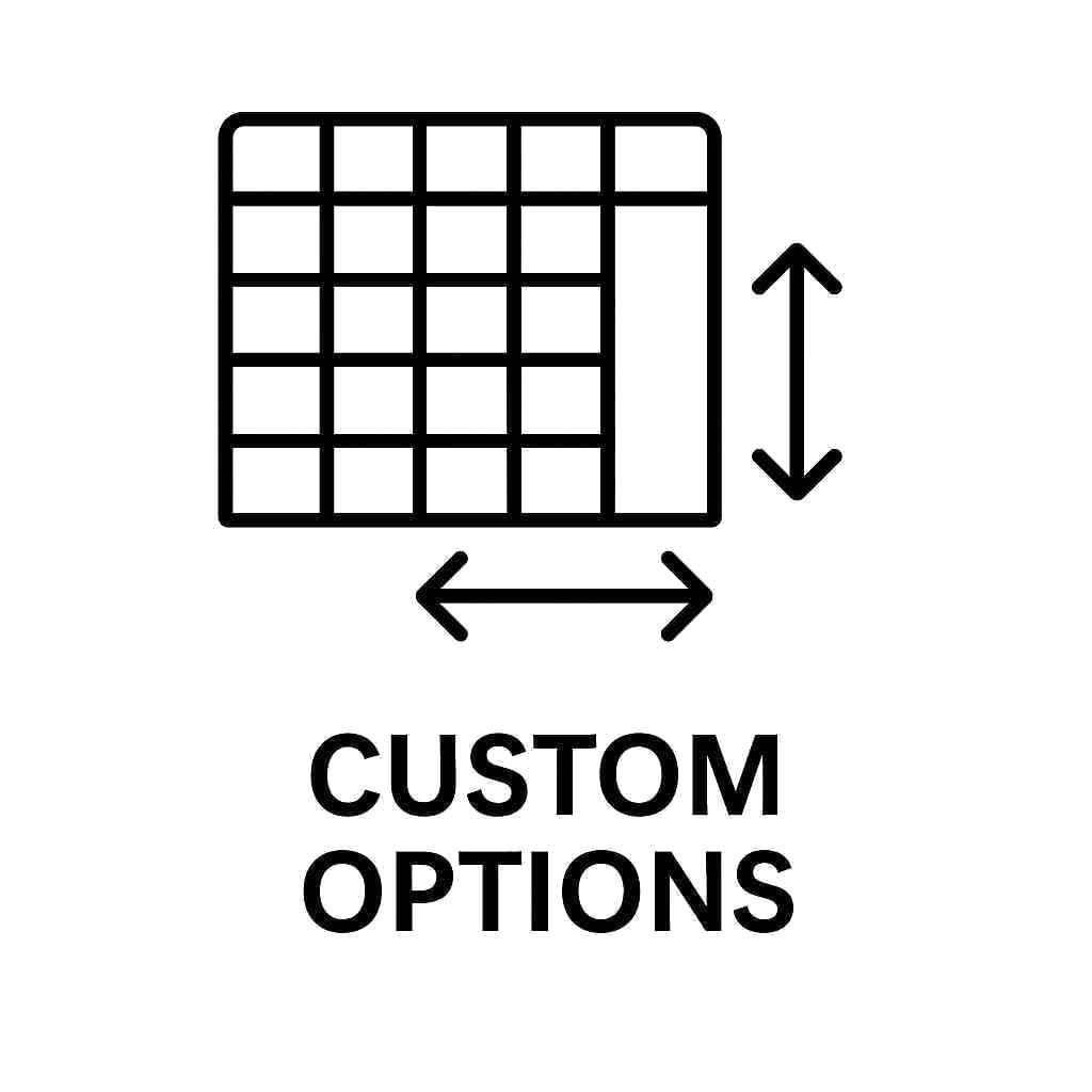 Custom Options icon – Heras fencing panel with horizontal and vertical arrows showing adjustable sizes, Tempfence UK