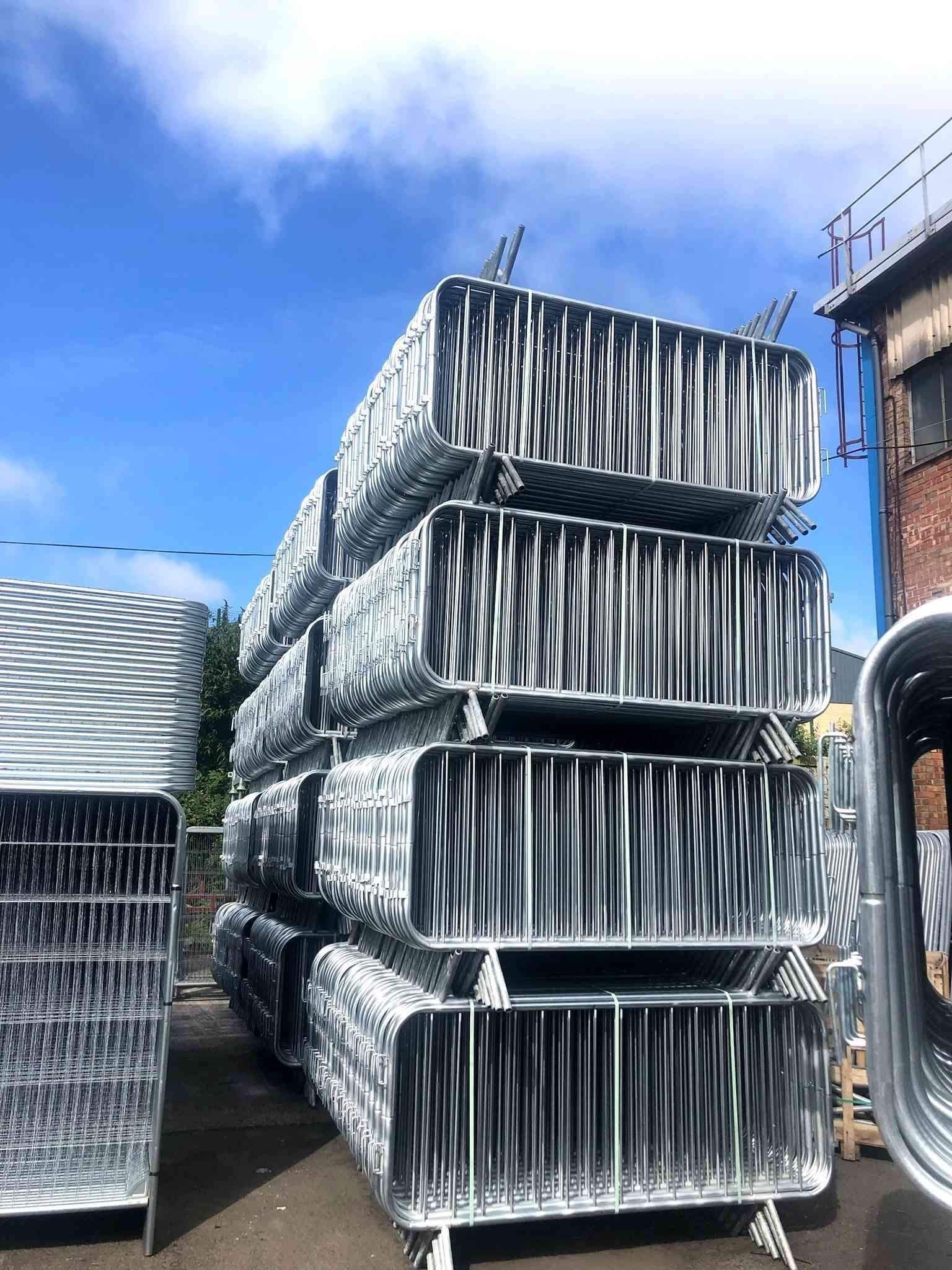 Galvanised steel crowd control barriers West London – Tempfence UK stock