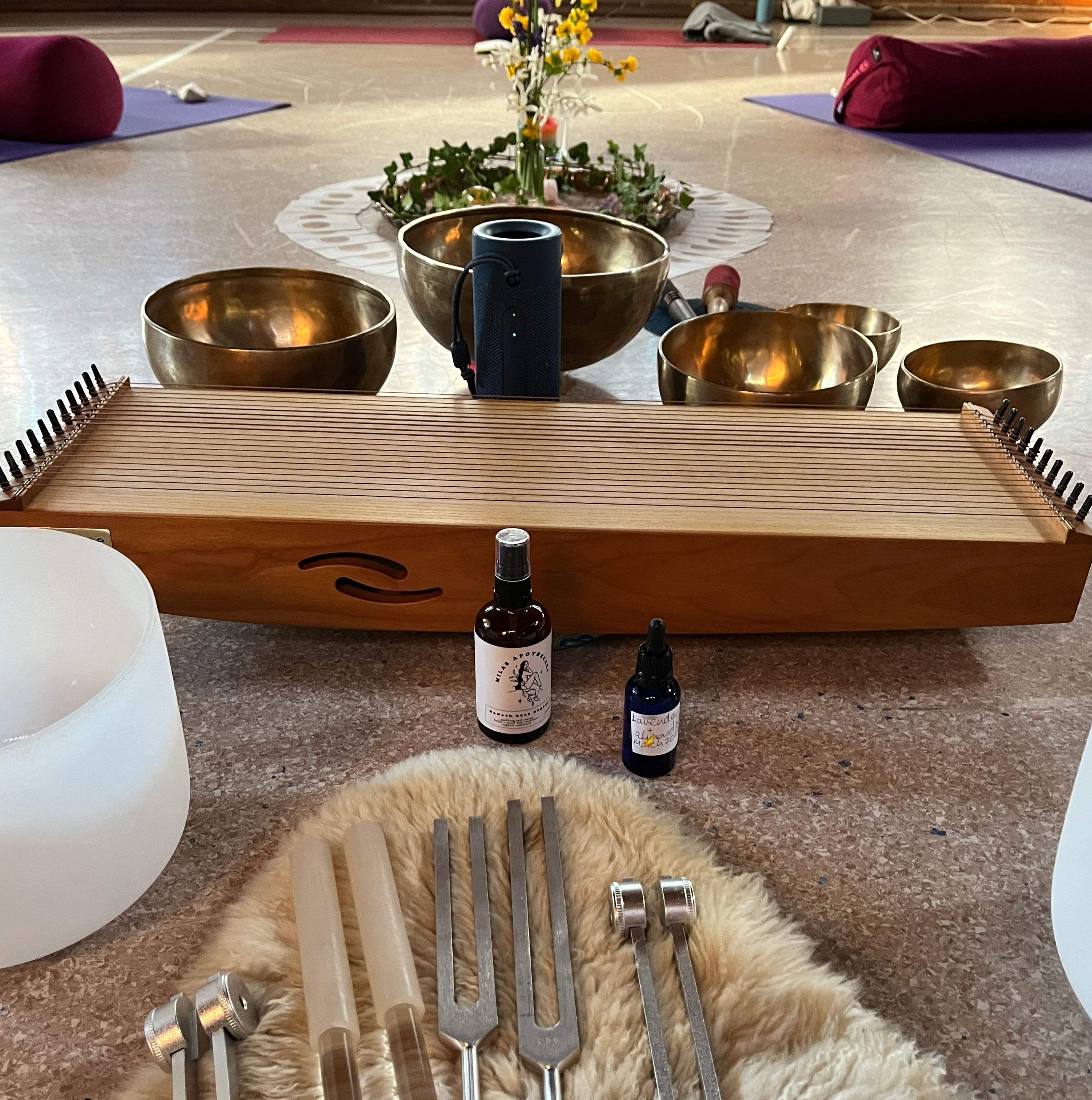 Marisa & Fiona yoga & sound bath retreat Hackhurst Farm 