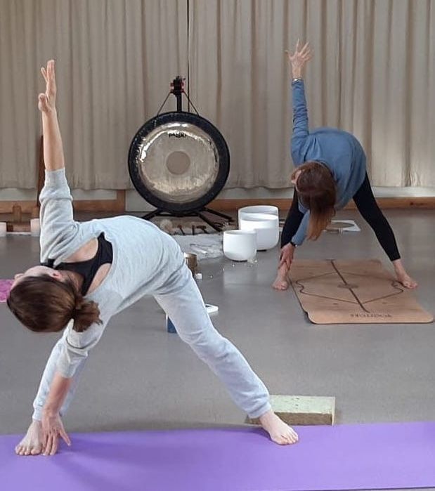 Marisa & Fiona yoga & sound bath retreat Hackhurst Farm 