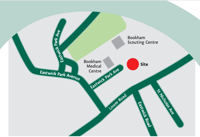 map of the location of the Youth Centre at 164 Lower Road, Great Bookham